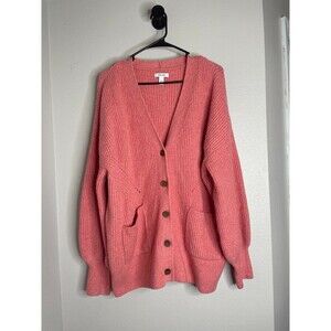 Nine West Pink Cardigan XXL Oversized Button Front Chunky Knit Sweater Pockets